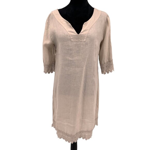 Alessia Pacini Linen Dress Womens M Lace Trim Tunic Crochet Trim Lagenlook Italy - Picture 1 of 7